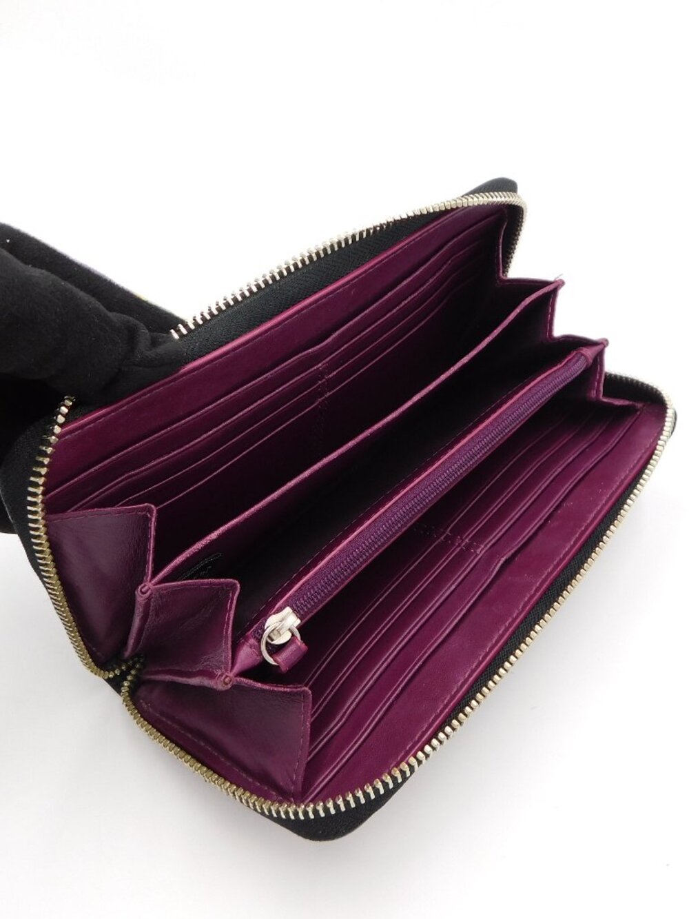 Coach Zoe Double Buckle Zip Around Clutch Wallet | Black Leather | Purple | VGUC - Picture 12 of 14